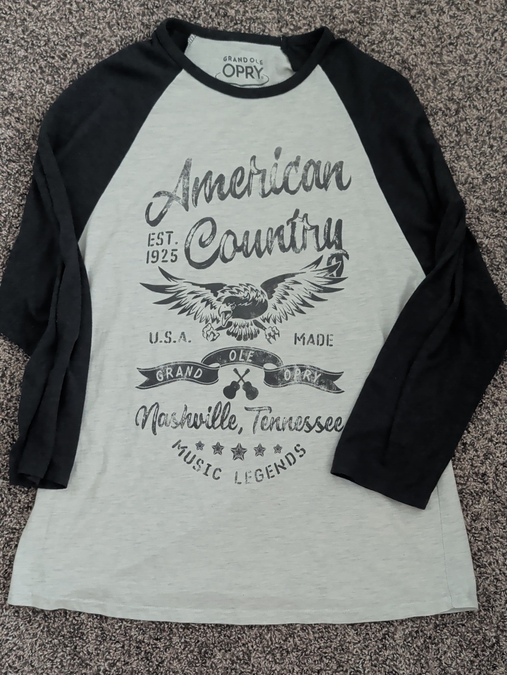 Grand Ole Opry American Country Raglan Long Sleeve Shirt - Black/Gray